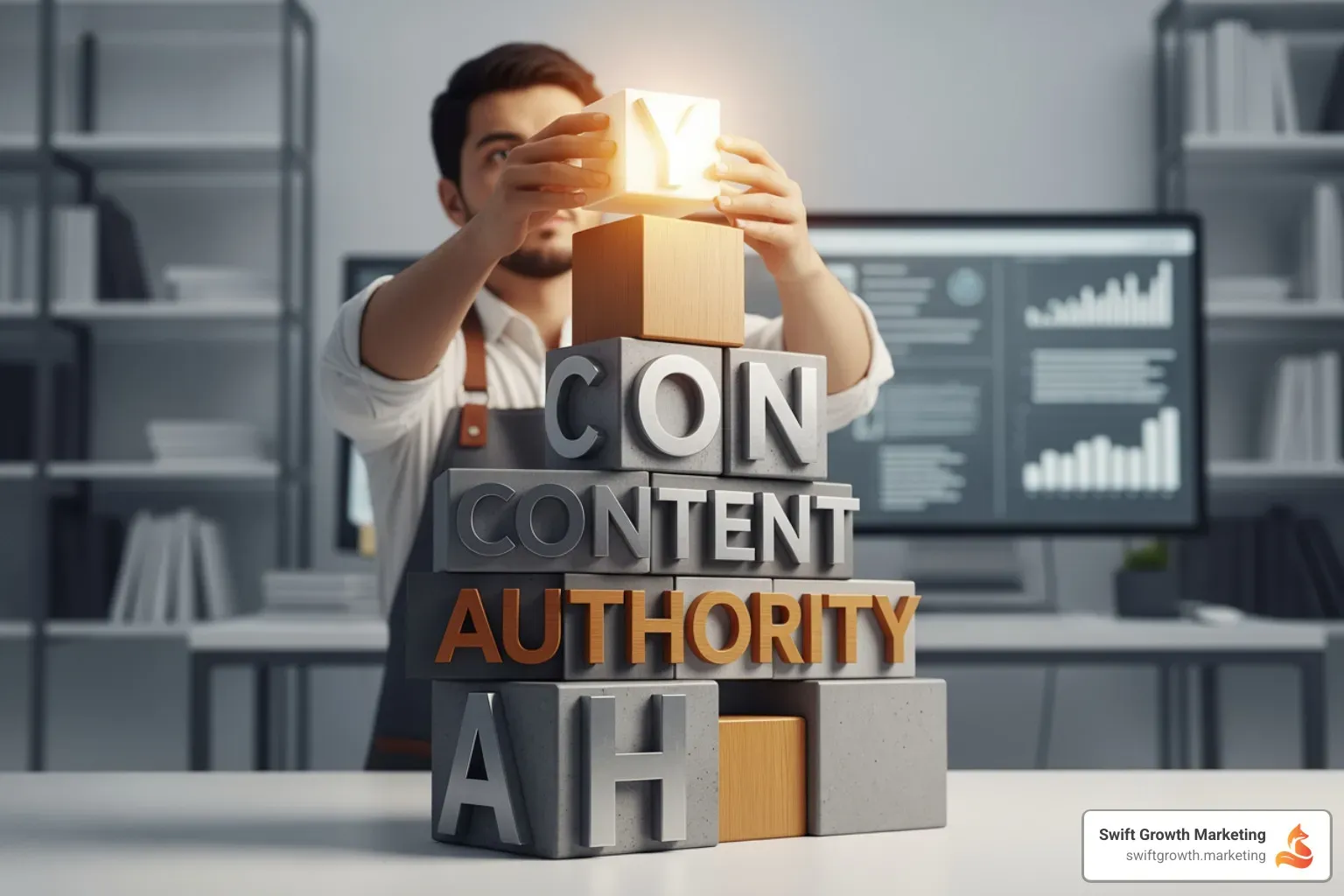 Dashboard displaying key metrics for content authority: organic visibility, backlink growth, brand mentions, and social engagement - build content authority
