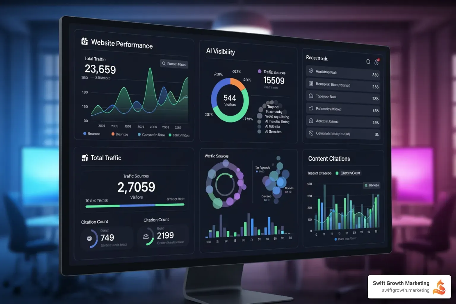 Dashboard showing AEO metrics like AI visibility and citation tracking - answer engine optimization strategy