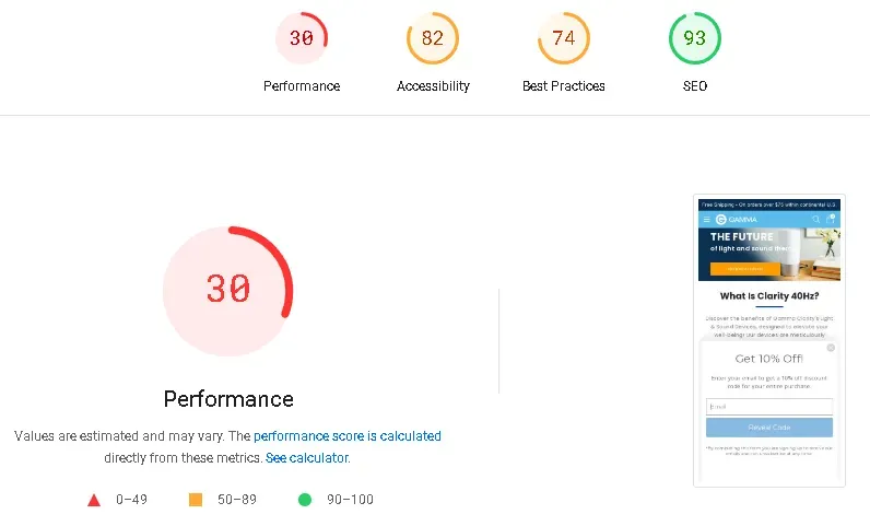 PageSpeed Insights Screenshot