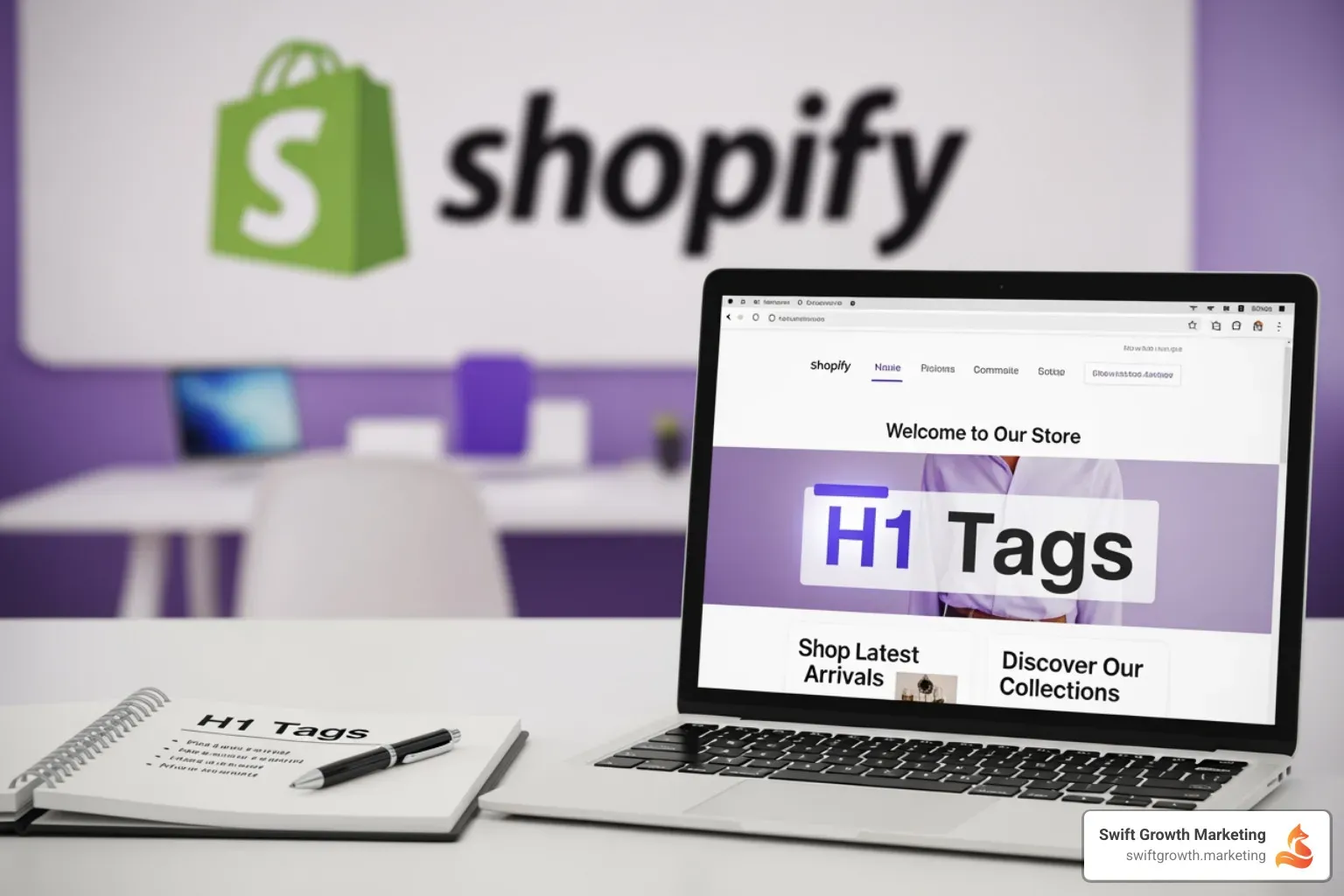 Browser developer tools showing an H1 tag highlighted - Shopify H1 tags